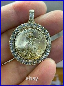 2Ct Real Moissanite Statue of Liberty Lady Coin Charm Pendant 14K Gold Finish
