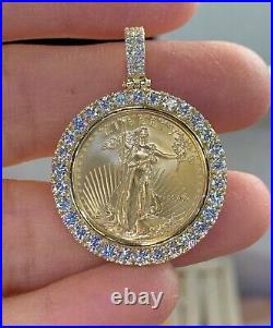 2Ct Round Cut Real Moissanite Coin Medallion Pendant In 14K Yellow Gold Filled