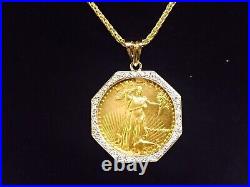 2Ct Round Cut Real Moissanite Lady Liberty Coin Pendant 14K Yellow Gold Plated