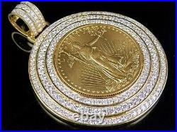 2Ct Round Cut Real Moissanite Liberty COIN Pendant 14K Yellow Gold Plated Silver
