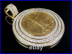 2Ct Round Cut Real Moissanite Liberty COIN Pendant 14K Yellow Gold Plated Silver