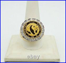 2Ct Round Cut Real Moissanite Panda Coin Fancy Ring In 14k Yellow Gold Finish