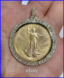 2Ct Round Lab Created Diamond Coin Bezel Frame Pendent 14K Yellow Gold Plated