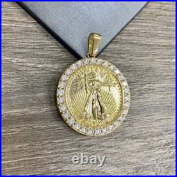 2Ct Round Lab Created Diamond Lady Liberty Coin Pendant 14K Yellow Gold Plated