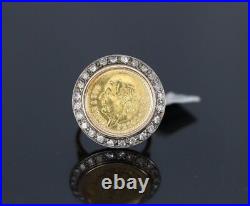 $2,000 Vintage 14k Yellow Gold Single Cut Round Diamond 21K Peso Coin Ring 4.5