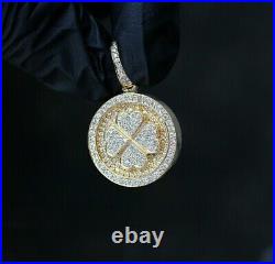 2.00 CT Round Real Moissanite Men's 4 Leaflet Coin Pendant Yellow Gold Plated