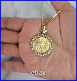 2.00 Ct Round Real Moissanite Lady Liberty Coin Pendant 14K Yellow Gold Plated