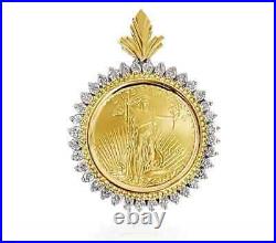 2.00 Ct Round Real Moissanite Lady Liberty Coin Pendant 14K Yellow Gold Plated