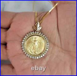 2.00 Ct Round Real Moissanite Lady Liberty Coin Pendant 14K Yellow Gold Plated