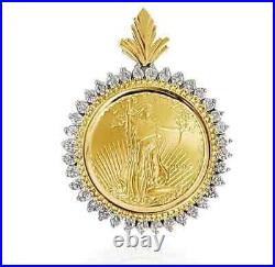 2.00 Ct Round Real Moissanite Lady Liberty Coin Pendant 14K Yellow Gold Plated