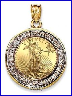 2.15 Ct Round Real Moissanite Lady Liberty Coin Pendant 14k Yellow Gold Plated