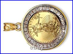 2.15 Ct Round Real Moissanite Lady Liberty Coin Pendant 14k Yellow Gold Plated
