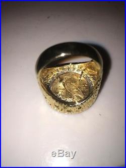 $2.1/2 DOLLAR 23.5K GOLD INDIAN HEAD EAGLE COIN MENS RING DIAMOND SZ 12.5 Heavy