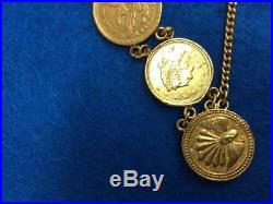 $ 2 1/2 Gold US Gold Liberty Bracelet 6 Gold COINS 21.6K Weight is 43.2 Grams
