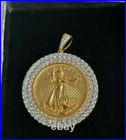 2 CT Round Cut Diamond Lady Liberty Coin Pave Pendant 14K Yellow Gold Finish