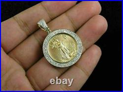 2 CT Round Simulated Moissanite Lady Liberty Coin Pendant 14K Yellow Gold Plated
