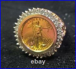 2 Ct COIN 1/10 OZ US LIBERTY Wedding Band Ring 14k Yellow Gold Plated