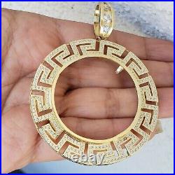 2 Ct Pave 50 pesos centenario Coin Bezel Frame pendant 14k Yellow Gold Finish