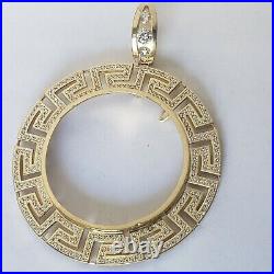 2 Ct Pave simulated diamond Coin Bezel Frame pendant 14k Yellow Gold Plated