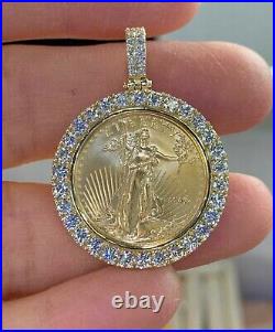 2 Ct Round Cut Real Moissanite Coin Medallion Pendant 14K Yellow Gold Finish