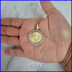 2 Ct Round Cut Real Moissanite Lady Liberty Coin Pendant 14K Yellow Gold Plated