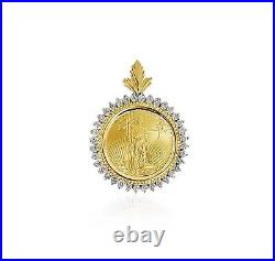 2 Ct Round Cut Real Moissanite Lady Liberty Coin Pendant 14K Yellow Gold Plated
