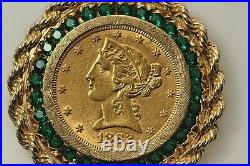 2 Ct Round Lab Created Emerald Liberty Coin Bezel Pendant 14k Yellow Gold Plated