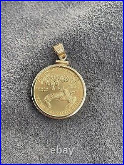 2ct American Eagle Coin set in 14k Yellow Gold Over Screw Top Coin Pendant