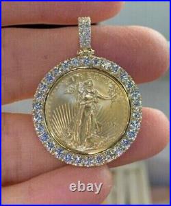 3Ct Round Cut Real Moissanite Liberty Coin Pendant 14K Yellow Gold Plated Silver