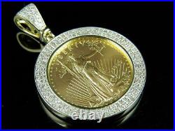 3Ct Round Real Moissanite Lady Liberty Coin Pave Pendant 14K Yellow Gold Plated