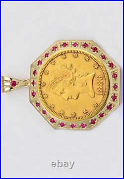 3.00 Ct Round Cut Lab-Created Ruby Liberty Coin Pendant 14K Yellow Gold Plated