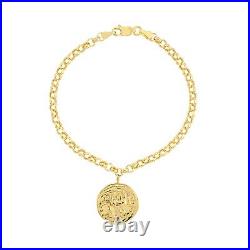 3.2mm Rolo Chain with Coin Medallion Bracelet Real 14K Yellow Gold 7.25