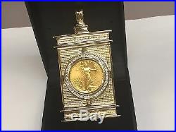 3.5 1.90 Tcw Diamonds 22k Gold 1/2 Oz Lady Liberty Coin -14k Frame Pendant