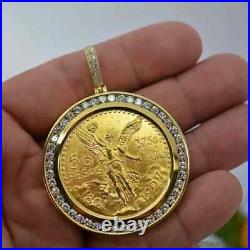 3.80Ct Round Cut Lab-Created Lady Liberty COIN Pendant In 14K Yellow Gold Finish