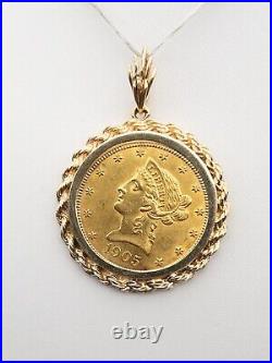 $4000 Genuine $10 US LIBERTY GOLD COIN 1905 22k 14k Yellow Gold Pendant