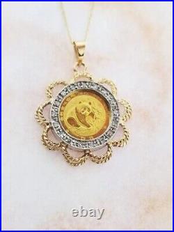 4Ct Round Cut Lab Created Moissanite Panda Coin Pendant 14k Yellow Gold Plated