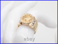 $5000 1852 Genuine $1 US COIN 14k 22k Yellow Gold. 50ct VS G Diamond Ring 13g