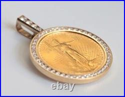 50 Dollars American Eagle Coin Pendant Simulated Stone In 14k Yellow Gold Plated