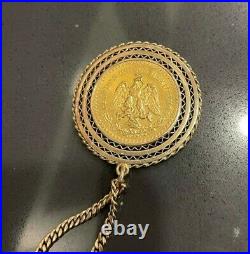 50 pesos Mexico gold coin in chain and bezel