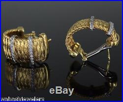 $5,200 Roberto Coin 18K Yellow White Gold Silk Weave Diamond Omega Back Earrings