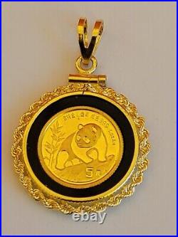 5 Yuan COIN CHINESE PANDA Pendant 14k Yellow Gold Plated & Sterling Silver