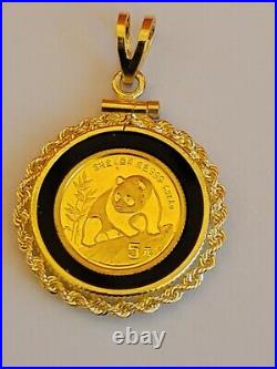 5 Yuan COIN CHINESE PANDA Pendant 14k Yellow Gold Plated & Sterling Silver