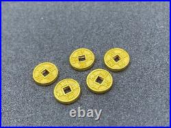 5pcs Pure 24K Yellow Gold Chinese old coin style DIY Bracelet Pendant