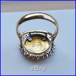 6.3g 24 DIAMONDS 1994 GOLD Panda Coin RING 24k & 10K SIZE 10 China 5Yuan 1/20 oz