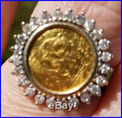 6.3g 24 DIAMONDS 1994 GOLD Panda Coin RING 24k & 10K SIZE 10 China 5Yuan 1/20 oz