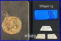 90% Pure Gold Indian Head Half Eagle Coin from 1910 in 14K Frame Pendant, 9.6g