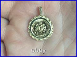 925Sterling Silver COIN PENDANT with a MEXICAN DOS PESOS Pendant Yellow Gold FN