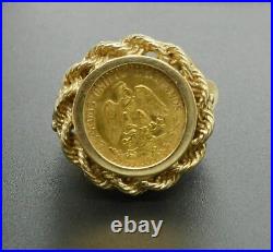 925 Sterling MEXICAN DOS PESOS Coin Ring Simulated 14k Yellow Gold Finish