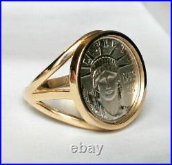 925 Sterling Silver 14K Yellow Gold Over Beauty Charm Beautiful Coin Band Ring