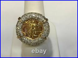 925 Sterling Silver 2Ct Round Cut Diamond US LIBERTY COIN Ring Yellow Gold Over